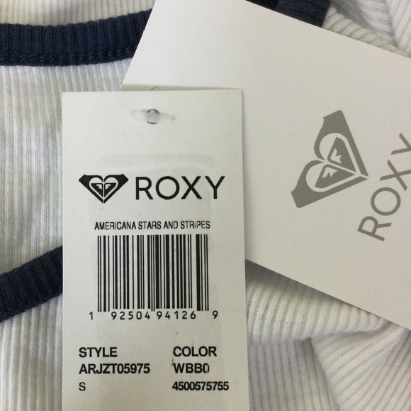 Roxy Americana Stars and Stripes Short Sleeve T-Shirt Top Bright White Small NWT - Picture 6 of 7